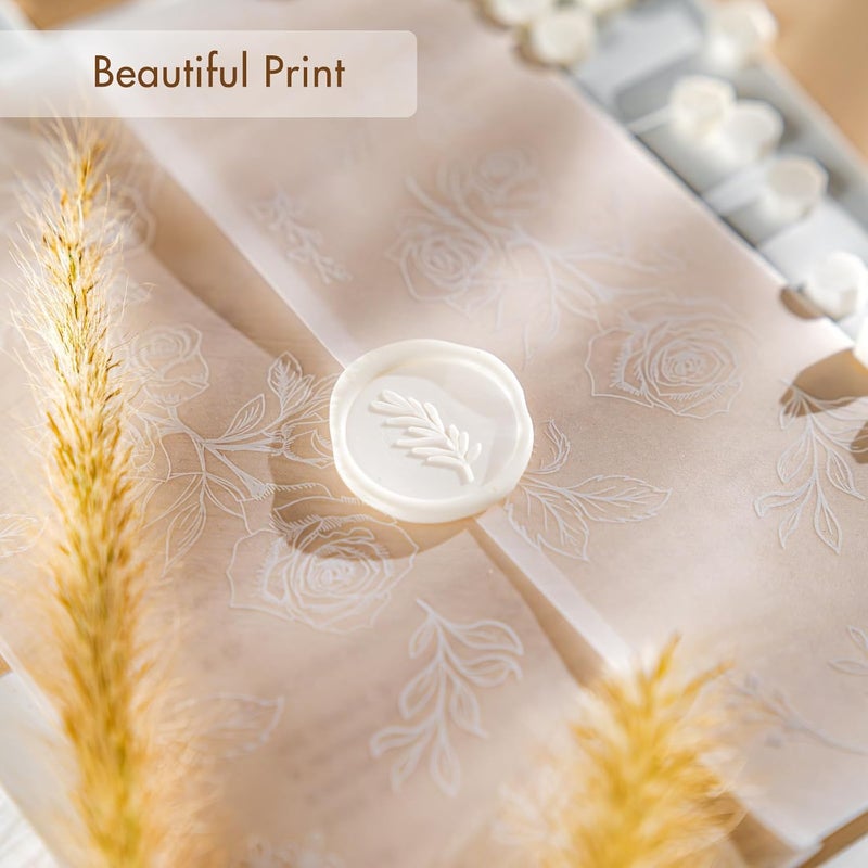 AZAZA 50 Pack Pre-Folded Vellum Jackets for 5x7 Invitations, Translucent Invitation Sleeves,115GSM Vellum Jackets 5x7, Wedding Invitation Accessories,for Weddings Birthdays,Botanical Flower Pattern - Image 5